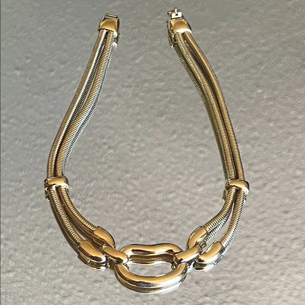 Vintage Monet Bold Link Gold Double Snake Chain Necklace 1960’s-1970’s - Picture 2 of 12